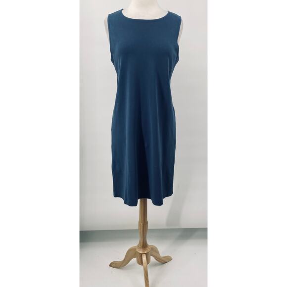 Patagonia Organic Cotton Stretch Knit Dress Sleeveless Boatneck Slate Blue Large - Picture 2 of 8